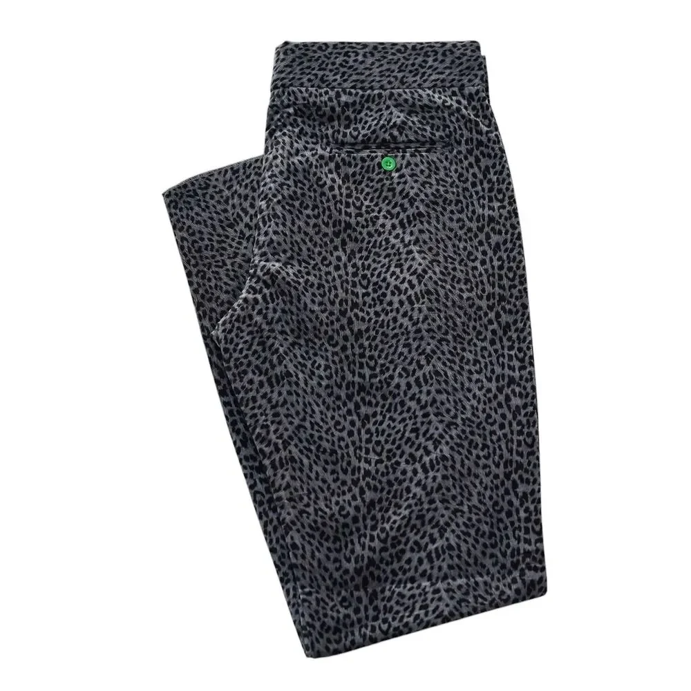 Mens Gurkha Pants 36 Gray Leopard Print High Waist Flat Front Slim Fit Trousers